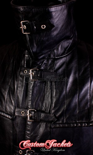 Men's VAN HELSING Black Lambskin Full-Length Leather Long Jacket Duster Coat - Picture 7 of 12
