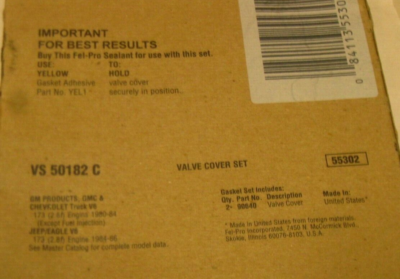 Fel-Pro VS 50182 C Engine Valve Cover Gasket Set-VIN: X, CARB | eBay