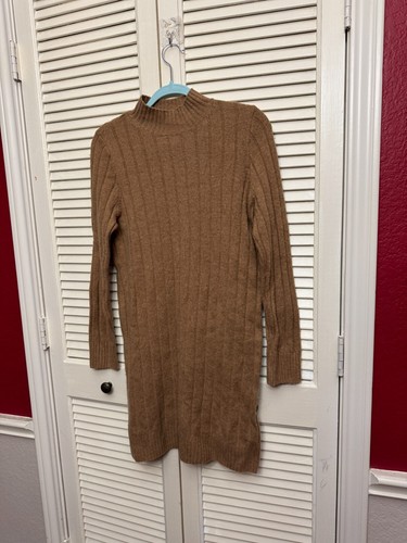 Madewell Ribbed Mini Sweater Dress Sz Sm Heather Caramel Wool Oversized Cozy - Picture 3 of 6