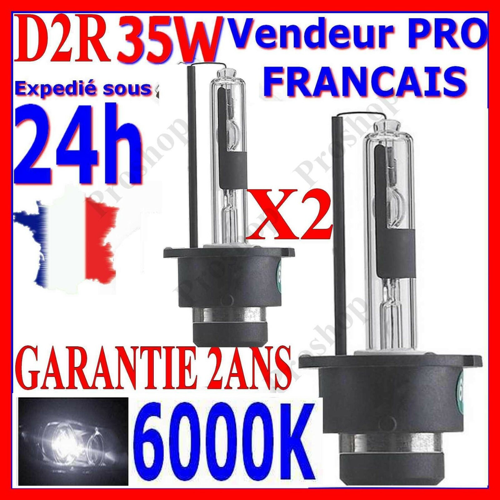 Ampoules Xénon D2R 6000K 55W HID pour éclairage de phare de voiture