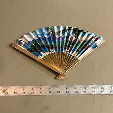 Vintage Floral Wooden Paper Hand Fans Fold Up 1950-1960 Taiwan Blue Dragon