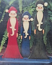 VIRGINIA LEWIS PRIMITIVE SANTA TRIO PAINTING ...