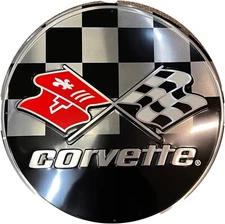 HANGTIME Corvette with Racing Flags 12 inch Circle Sign
