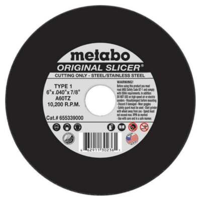 Metabo Original Slicer  Cutting Wheel, Type 1, 6 Inches Dia, 0.040 Inches Thick