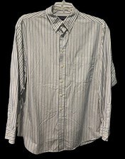 Men's Long Sleeve Dress Shirt Roundtree  Yorke Blue Grey Striped XL
