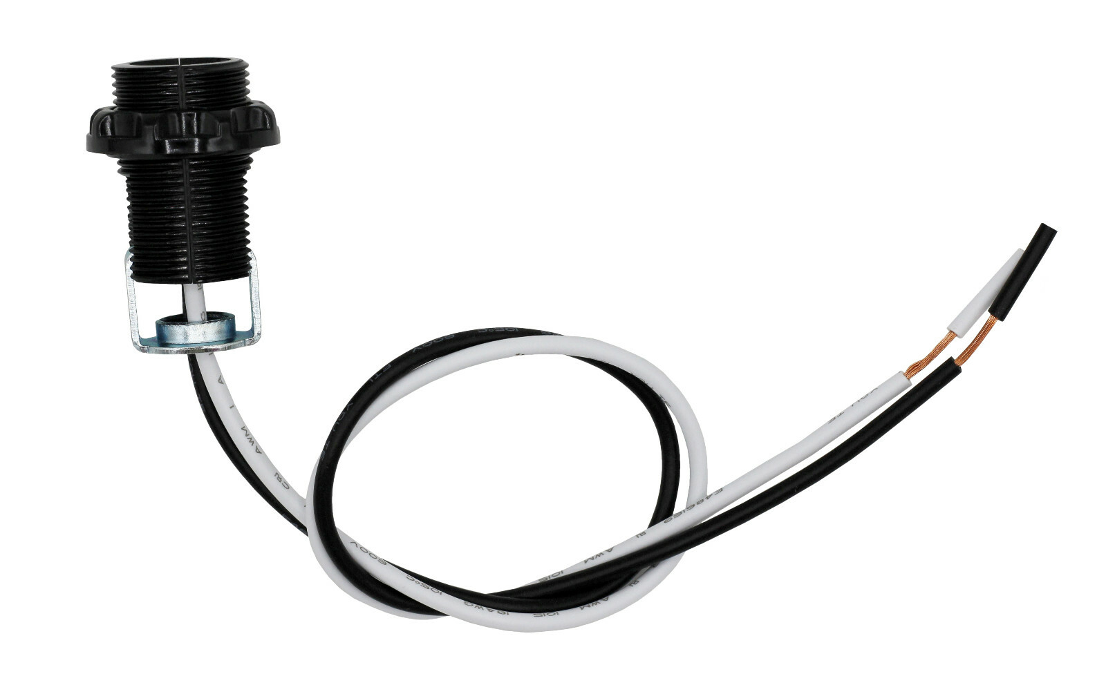 E12 Candelabra Socket with 12” Leads, External Threading, Hickey and Ring