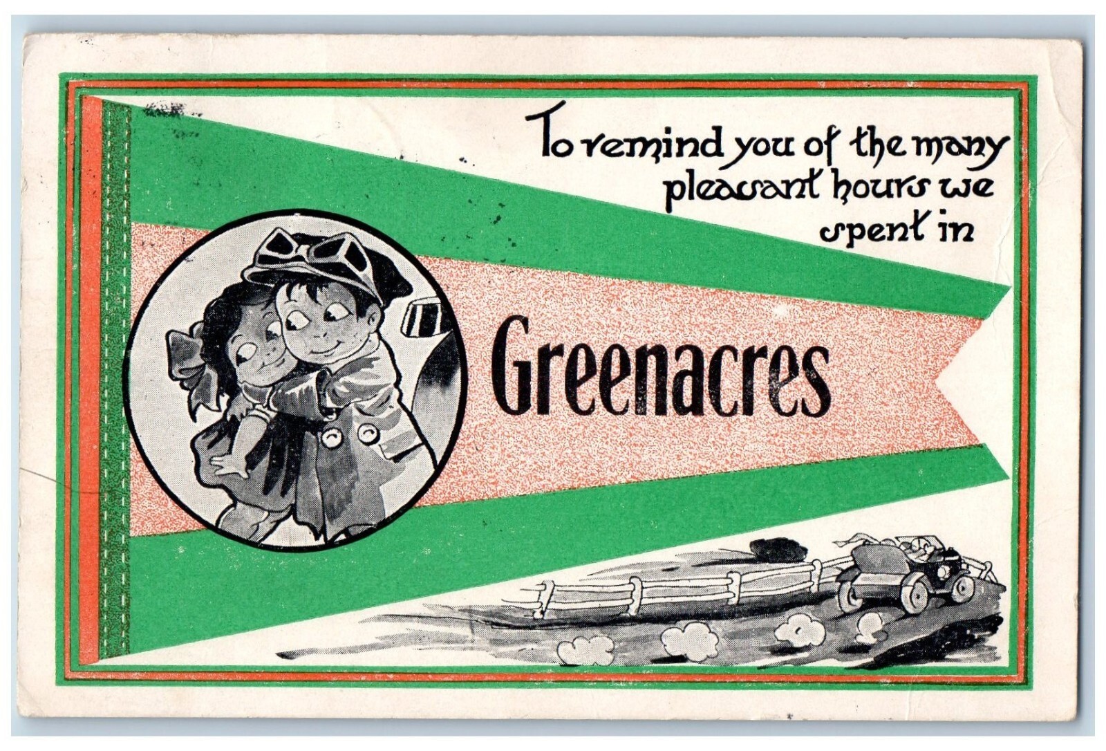 Greenacres Washington WA Postcard Dutch Kids Pennant 1913 Vintage Antique Posted