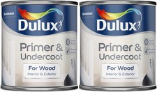 2x Dulux Primer & Undercoat Paint Wood Interior Exterior Quick Dry 250ml - WHITE