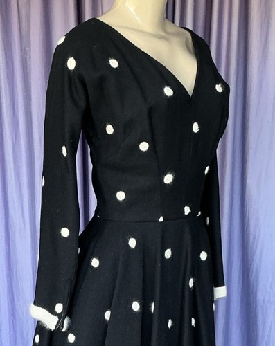 TRUE VINTAGE 1950’s Rockabilly Black Wool/Ivory Mohair Fit/Flare Dress Size S - Picture 7 of 12