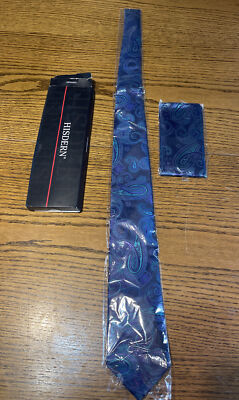 HISDERN Silk Tie Blue Black Paisley 59 x 3.25 Handmade New Necktie