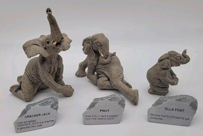 The Herd Elephant Family Sculptures Cracker Jack, Polly & Ella Font Set Of 3 