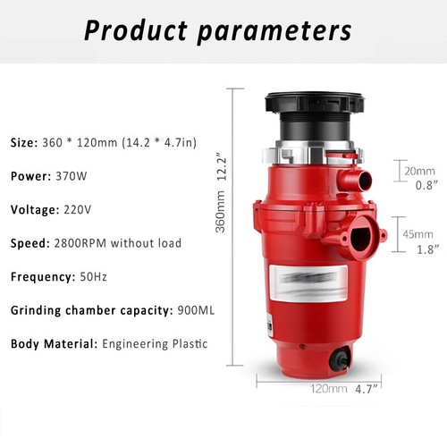 220V Kitchen Food Waste Processor Disposer Garbage Disposal Crusher 900ML 370W - Picture 2 of 15