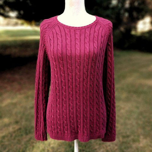 L L Bean Burgundy Cable Knit Sweater L