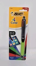 BIC 4 Color Stylus + Ball Pen Grip Medium Point Black Red Green Blue New