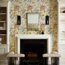 Jiffdiff Light Yellow Floral Wallpaper Vinyl Peel And Stick Flower Room Decor