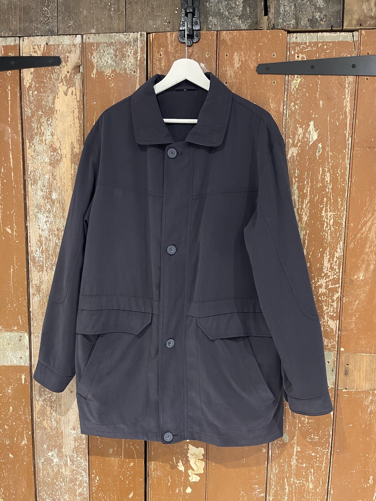 BHS Overcoat Navy Blue Zip Collared Pockets Lined Soft Feel Men's Medium image 3