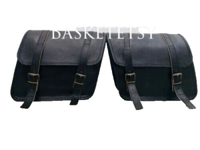 Leather Saddlebag Motorcycle Front fork Tool Bag Saddle Pannier Bags Side MOUNT
