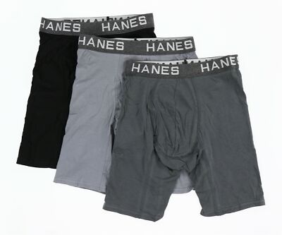 Hanes 242310 Mens Long Leg Boxer Briefs 3-Pack Underwear Black/Gray Size Small