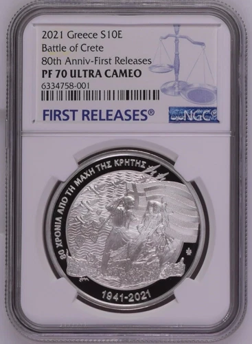 NGC PF70 FR Greece 2021 Battle of Crete silver proof Coin 34.1gram