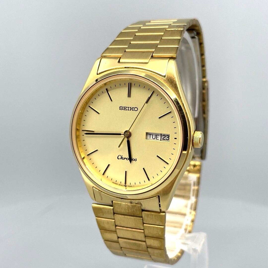 【Near Mint】　Seiko Chronos Quartz 5H23-7D40 Day/Date Gold Men's Watch US Stock