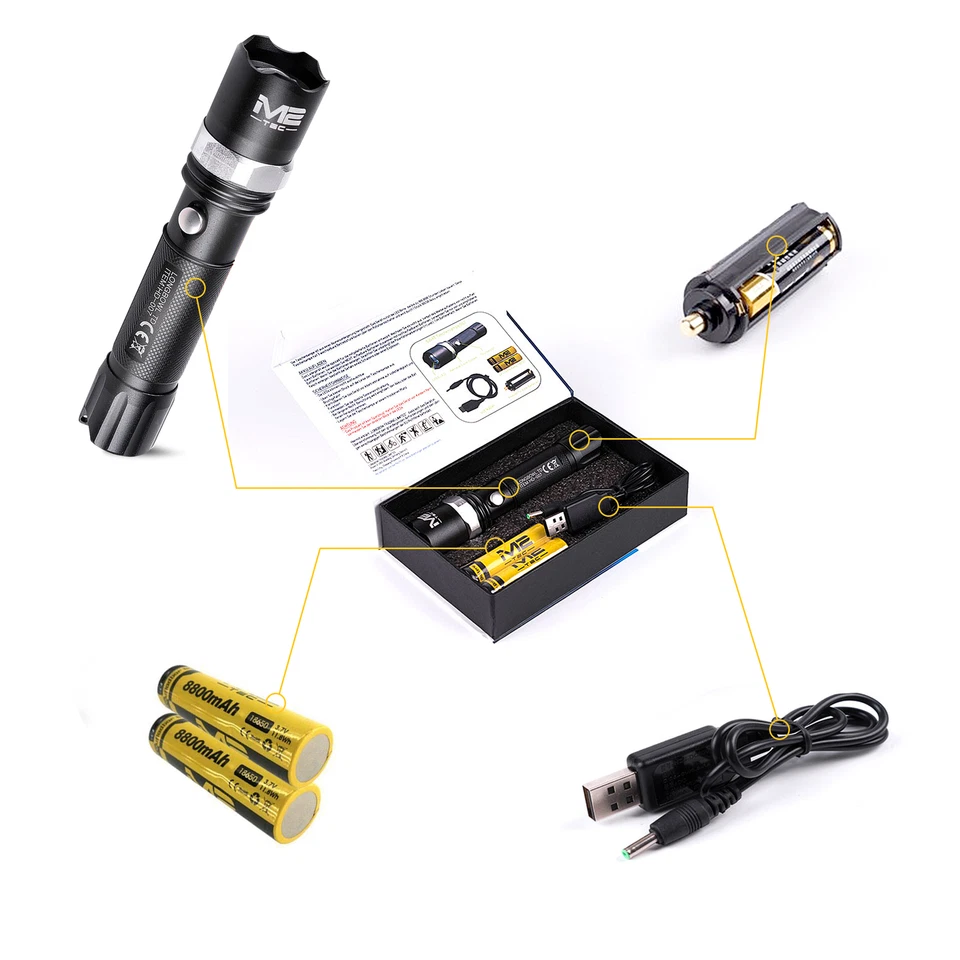 Polizei Swat Led Cree Taschenlampe Zoom 1000 Meter Leuchtweite inkl 2x PowerAkku - Bild 4 von 4