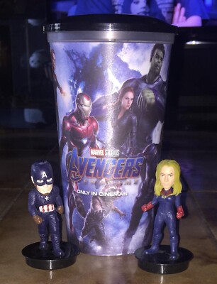 Marvel Avengers Endgame Kino Becher mit 2 Toppers Captain America & Marvel