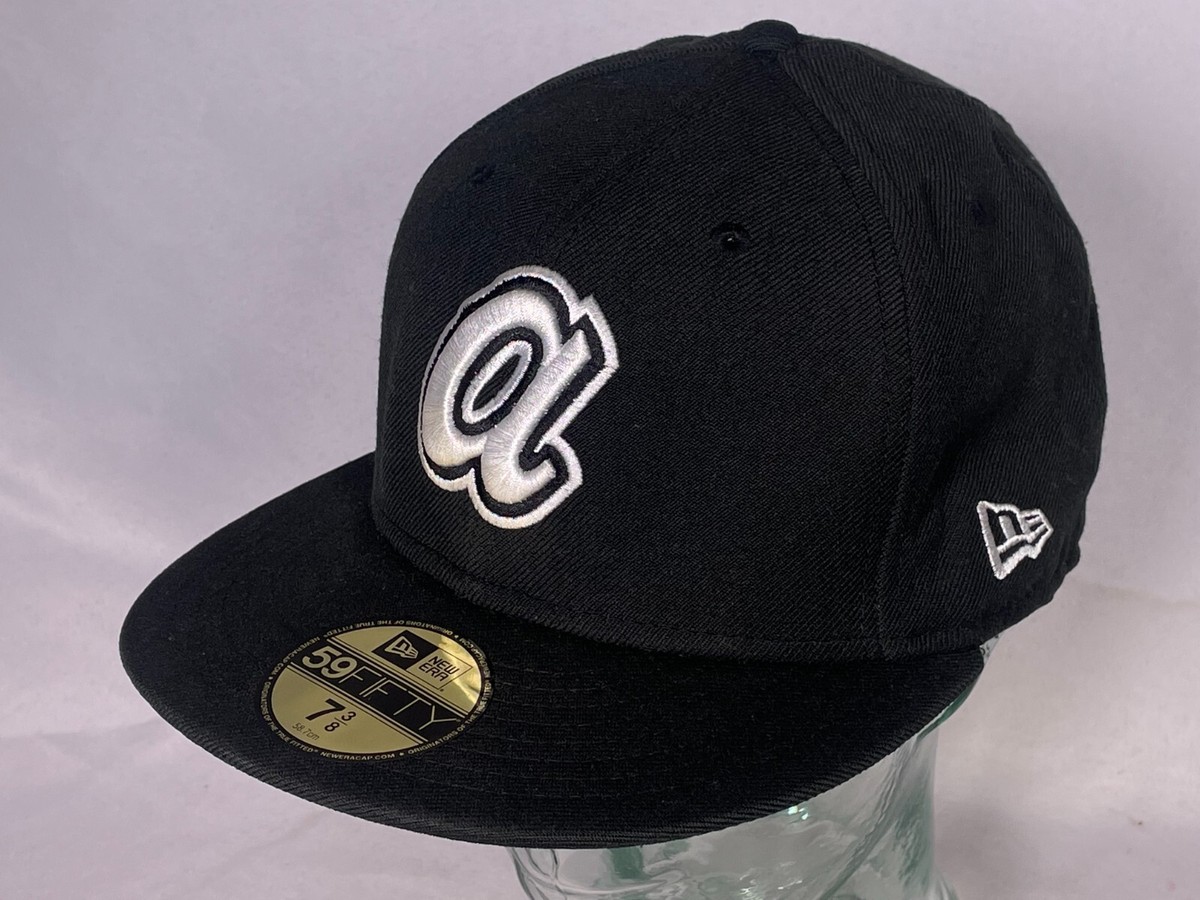 Atlanta Braves New Era 59FIFTY Black Fitted Throwback Logo Hat 7 3