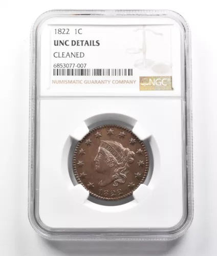 UNC Details 1822 Liberty Matron Head Large Cent Cleaned NGC *8063