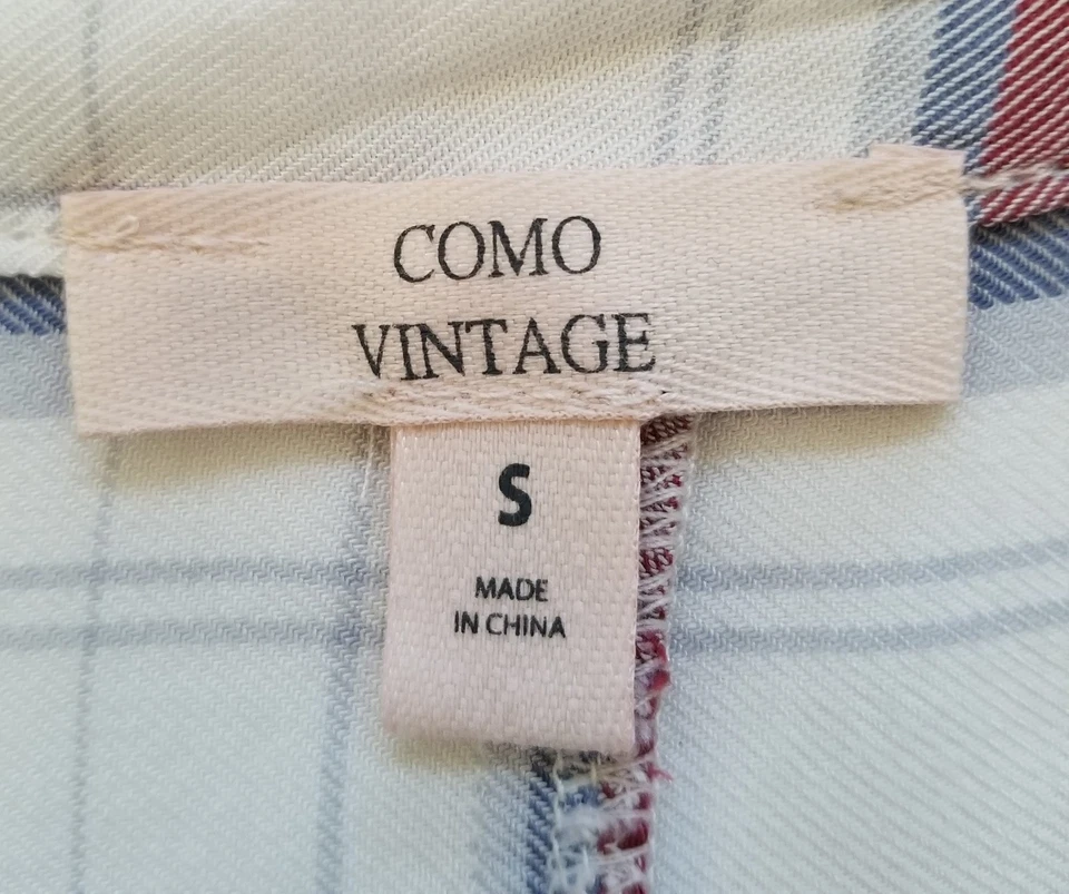 Camisa Como Vintage Abotonada Para Mujer Pequeña S Azul Rojo Blanco Cuadros Mangas Cortas Foto 4 de 4