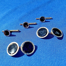 Elegant Vintage Deco Onyx Platinum Rim Cuff Links 14k Gold Gatsby Era Buttons