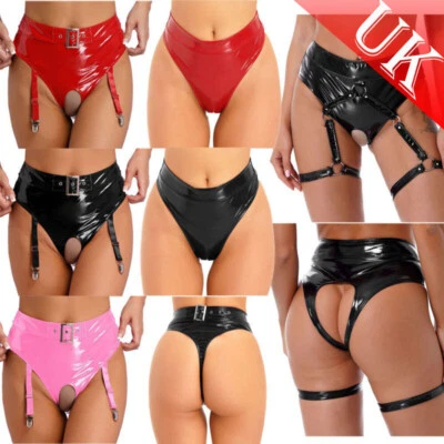 IINIIM Women PVC Leather High Waisted Booty Shorts Open Crotch Panties Sexy Knickers