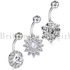 3pcs set 14G Stainless Steel CZ Flower Navel Belly Button Rings Body Piercing