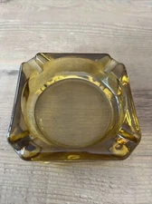 Vintage Mid Century Square Brown Amber Ashtray Glass 4 Inch No Brand