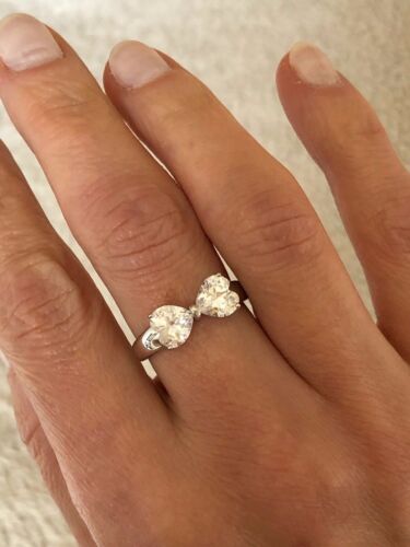 Anello in zirconi cubici trasparenti argento sterling 925 taglio fiocco tutte le taglie - Foto 3 di 12