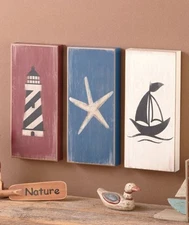 Rustic Lighthouse Wall Art Nautical Seaside Starfish Coastal Sailboat Wooden Art