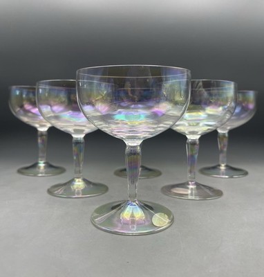 Vintage Iridescent Royal Moselle Champagne Glasses Coupes Set Of 6 Germany