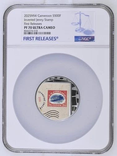 2025 Cameroon Inverted Jenny Stamp 17.5g Silver Proof Coin NGC PF70 Ultra Cameo