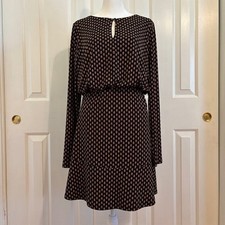 Loft Black Ditsy Floral A-Line Dress w/Elastic Waist & Flounce Hem Size 8