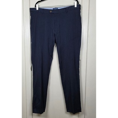 Peter Millar Crown Crafted Mens Navy Blue Pinstripe Stretch Trousers 38X31.5