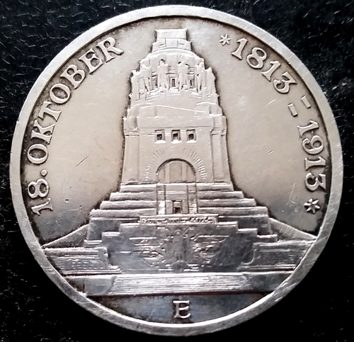 3 Mark, E, Silber, 1913, Deutsches Reich, Sachsen, Völkerschlachtdenkmal, vzgl.