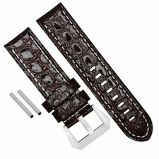 BIG 24MM PAM GATOR LEATHER BAND STRAP FOR 44MM PANERAI D/BROWN POLISH BUCKLE