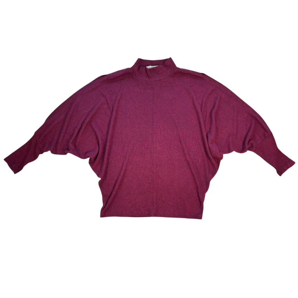 Suéter VINE & LOVE Mujer Pequeño Berry Ciruela Acanalado Cuello Simulado Manga Dolman Dividida Foto 2 de 4