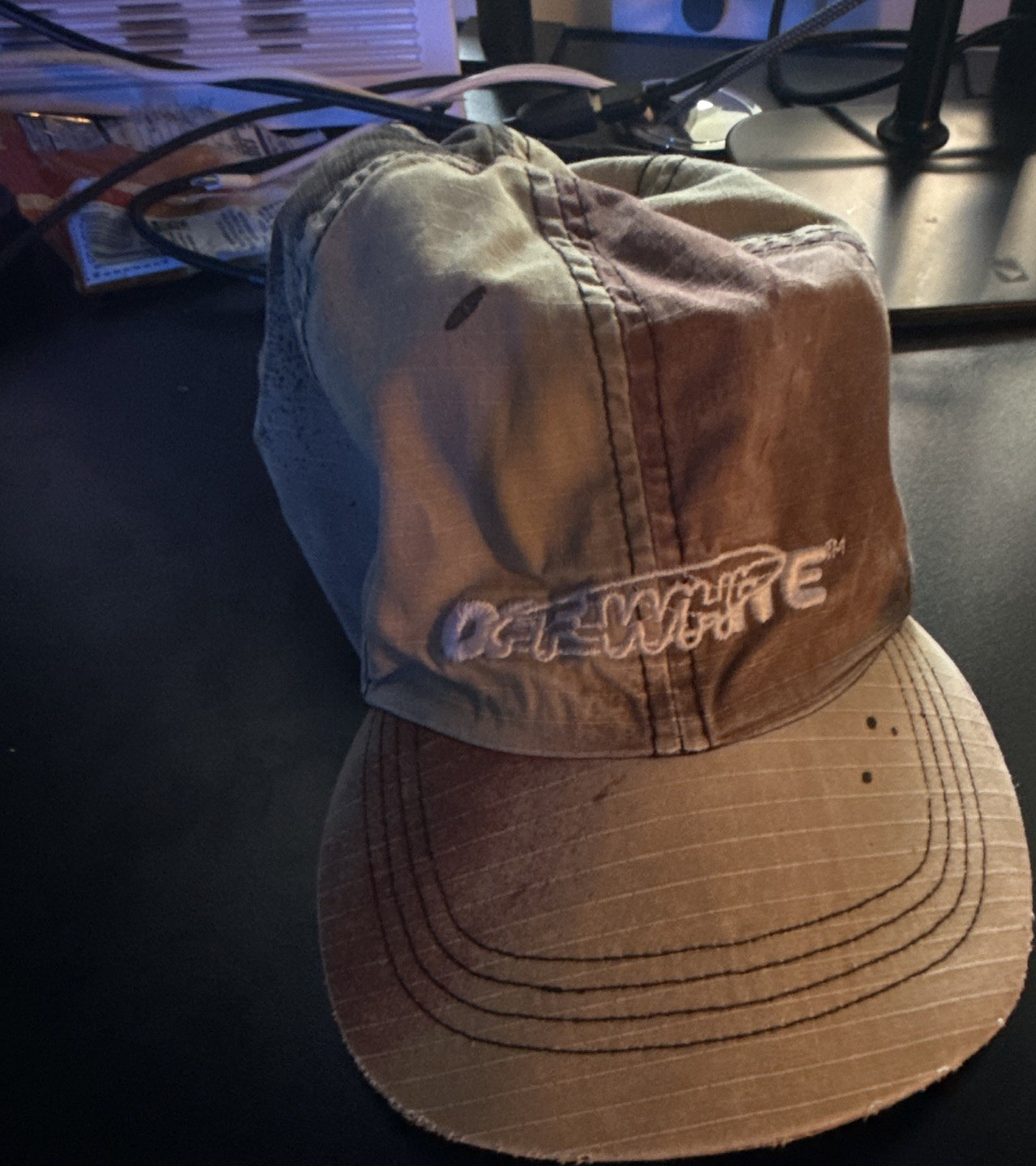 Off-White Men's Adjustable Colorblock Baseball Cap One Size Brown Beige