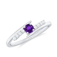 925 Sterling Silver Round 0.45 Ctw Amethyst4 Prong Set Solitaire Ring for Women