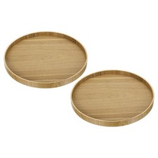 2pcs 11" Wood Serving Tray Round Decorative Platter Home Kitchen Table