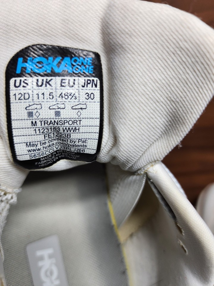 HOKA One One Transport Men's Shoes Size 12D White Athletic Comfort ...