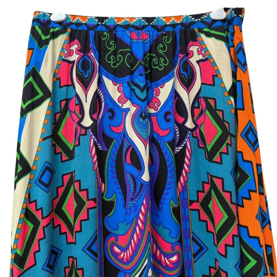 Flying Tomato Maxi Skirt Medium Aztec Boho Colorful Rayon Elastic Waist Midi - Image 2 of 4