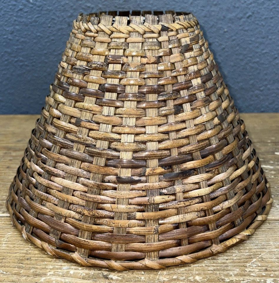 "Cesta de pantalla de lámpara de mimbre ratán vintage playa costa cottagecore marrón 7"" X 10""" Foto 4 de 4