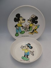 VINTAGE WALT DISNEY PRODUCT. MELOTID MELAMINE PLATE & BOWL MICKEY & MINNIE MOUSE