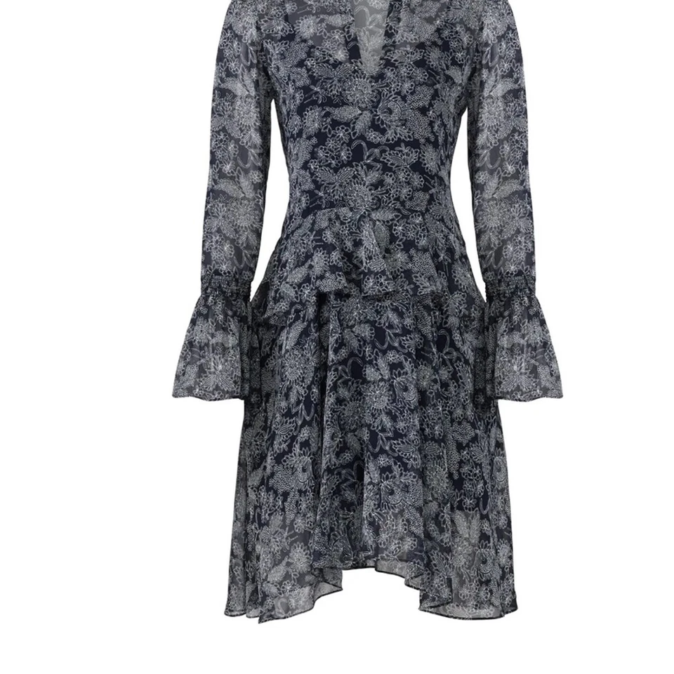 Vestido Floral Derek Lam 10 Crosby $595 100% Seda Blanco y Negro Talla 2 Foto 4 de 4